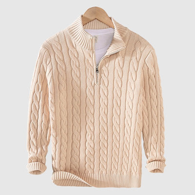 Strickpullover – Warm – Zopfmuster – Mit Halbem Reißverschluss – Herrenbekleidung