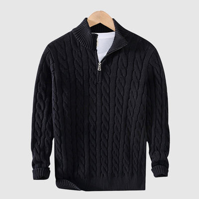 Strickpullover – Warm – Zopfmuster – Mit Halbem Reißverschluss – Herrenbekleidung