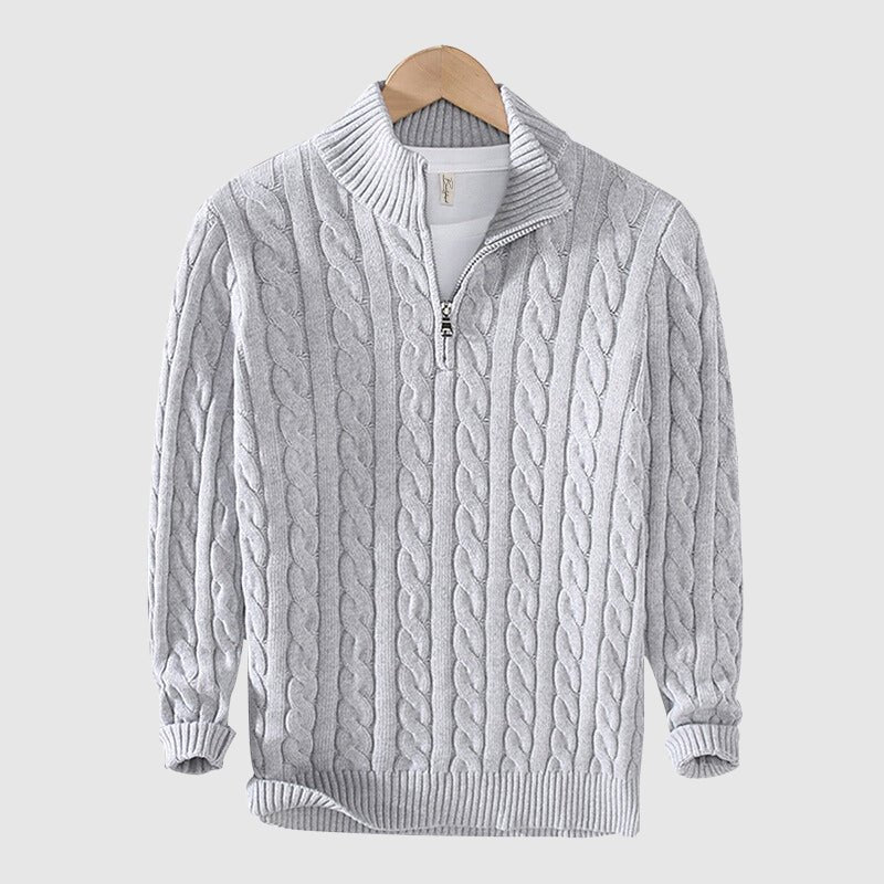 Strickpullover – Warm – Zopfmuster – Mit Halbem Reißverschluss – Herrenbekleidung