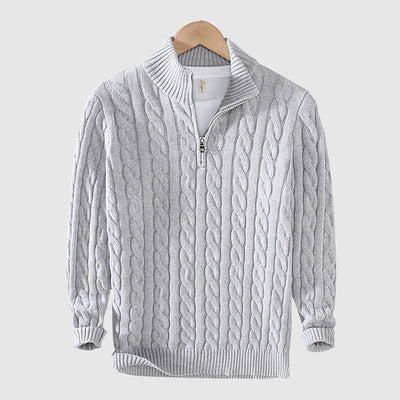 Strickpullover – Warm – Zopfmuster – Mit Halbem Reißverschluss – Herrenbekleidung
