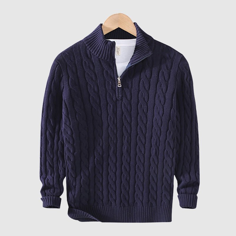 Strickpullover – Warm – Zopfmuster – Mit Halbem Reißverschluss – Herrenbekleidung