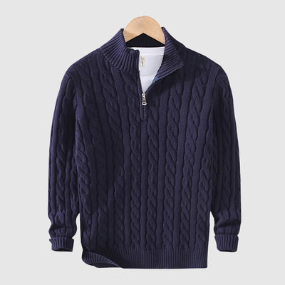 Strickpullover – Warm – Zopfmuster – Mit Halbem Reißverschluss – Herrenbekleidung