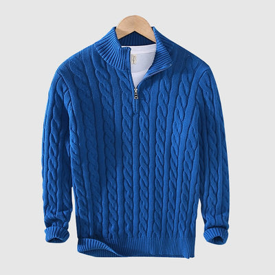 Strickpullover – Warm – Zopfmuster – Mit Halbem Reißverschluss – Herrenbekleidung