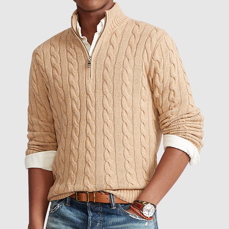 Strickpullover – Warm – Zopfmuster – Mit Halbem Reißverschluss – Herrenbekleidung