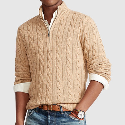 Strickpullover – Warm – Zopfmuster – Mit Halbem Reißverschluss – Herrenbekleidung