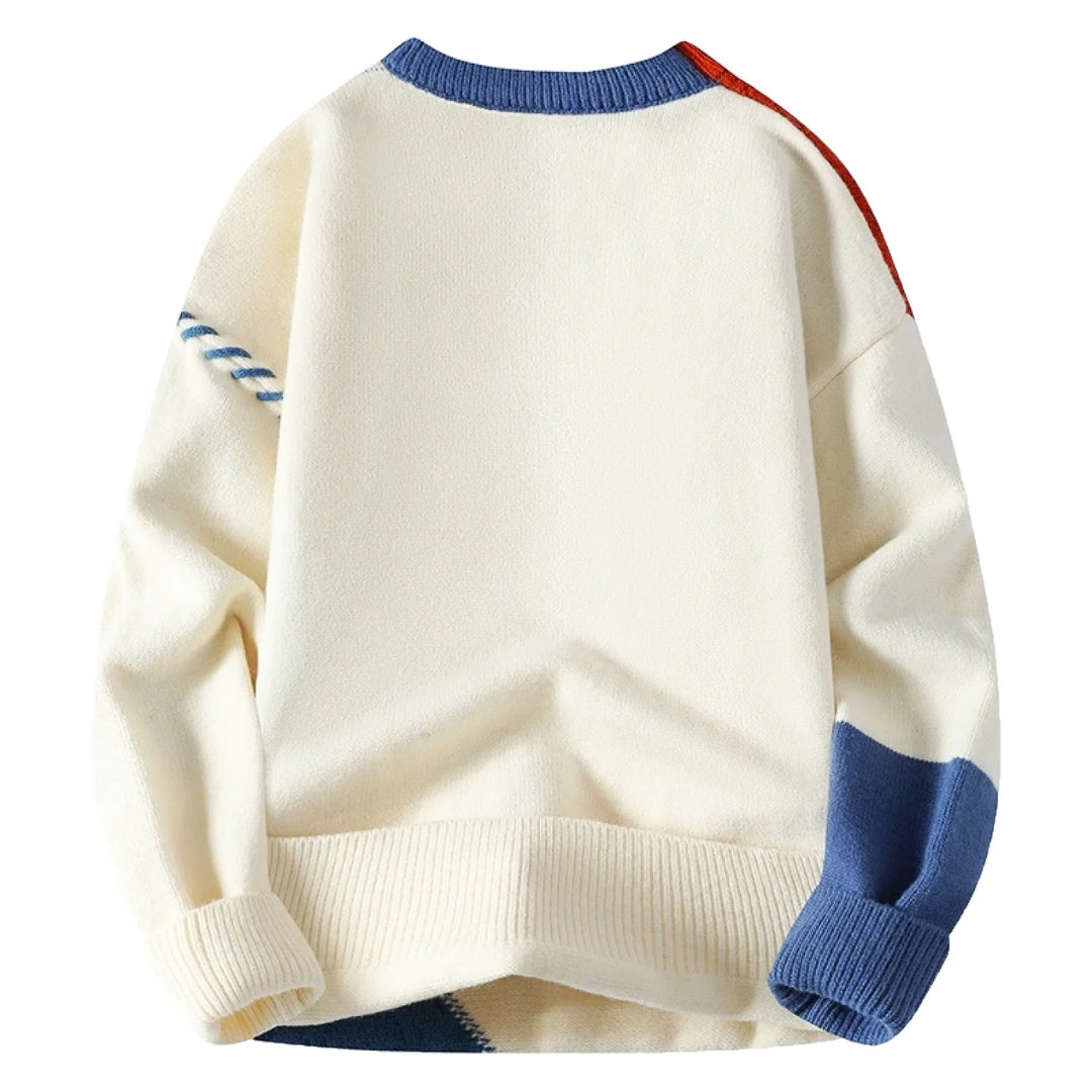 Strickpullover – Warmer, Locker Sitzender Patchwork-Pullover für Herren