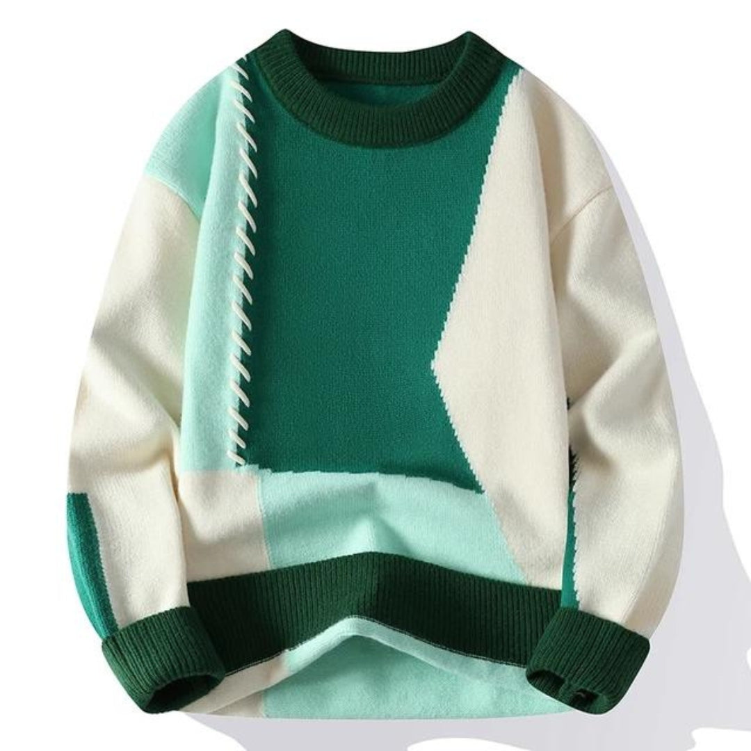 Strickpullover – Warmer, Locker Sitzender Patchwork-Pullover für Herren