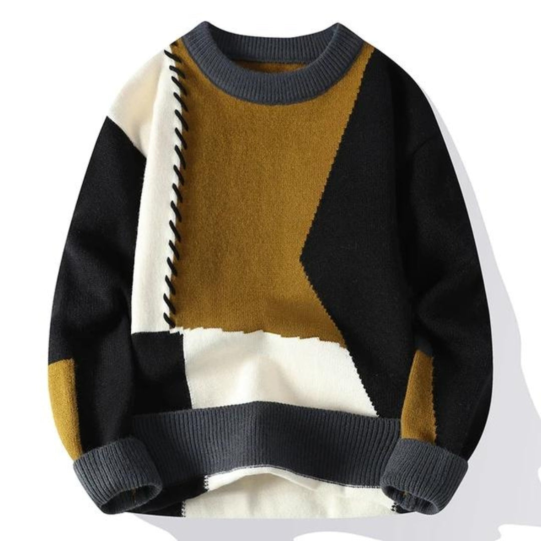 Strickpullover – Warmer, Locker Sitzender Patchwork-Pullover für Herren