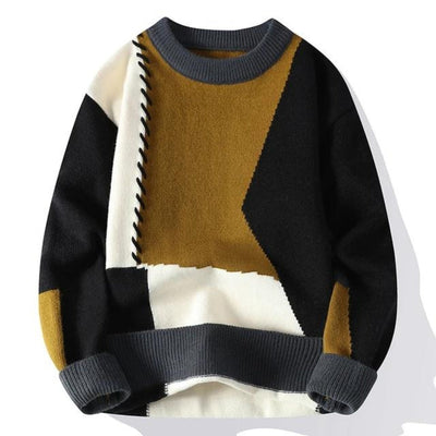 Strickpullover – Warmer, Locker Sitzender Patchwork-Pullover für Herren