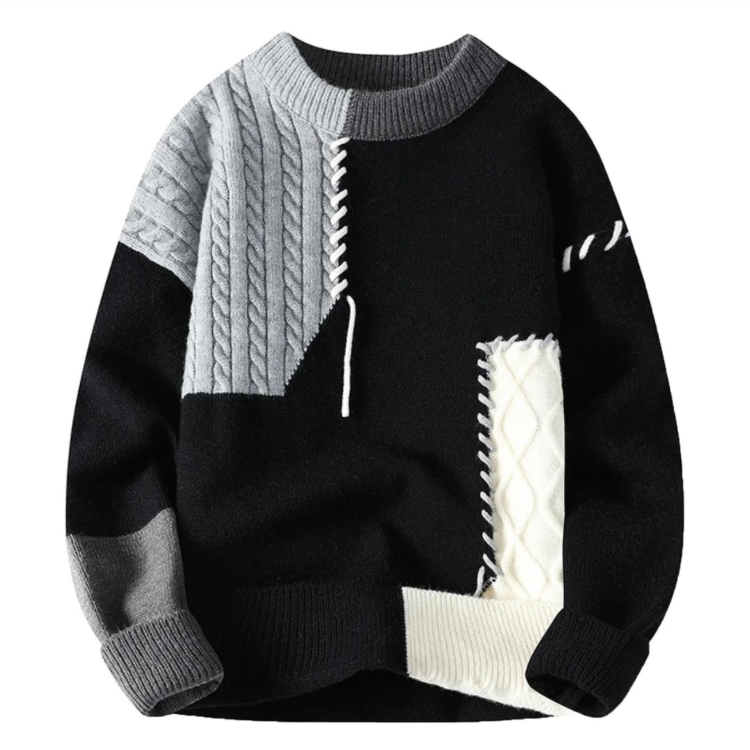 Strickpullover – Warmer, Locker Sitzender Patchwork-Pullover für Herren