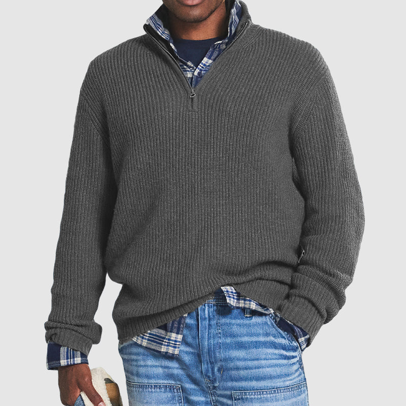 Strickpullover - Warmer langärmeliger Pullover mit halbem Reißverschluss für Männer