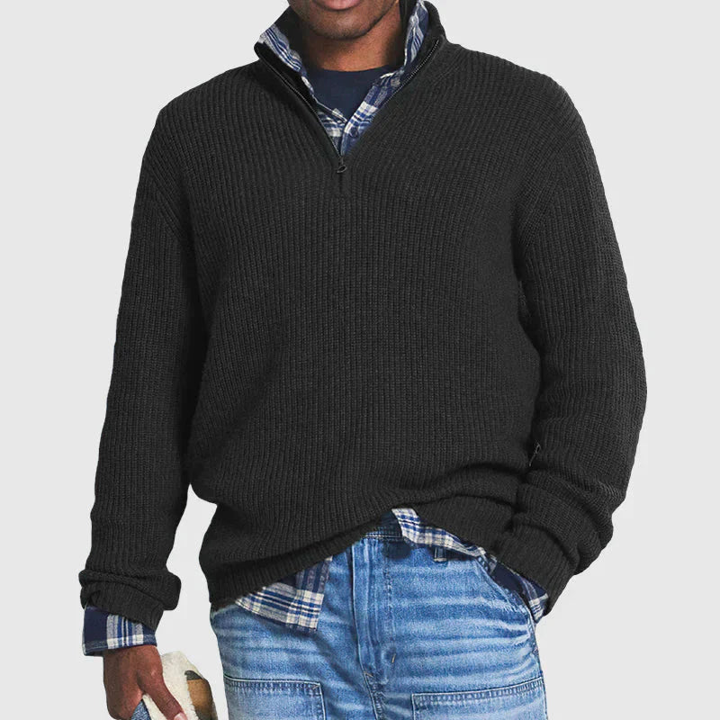 Strickpullover - Warmer langärmeliger Pullover mit halbem Reißverschluss für Männer