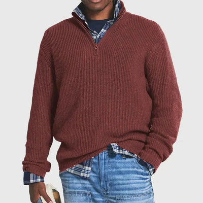Strickpullover - Warmer langärmeliger Pullover mit halbem Reißverschluss für Männer