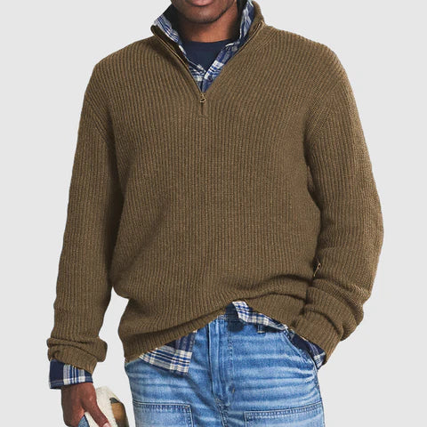 Strickpullover - Warmer langärmeliger Pullover mit halbem Reißverschluss für Männer