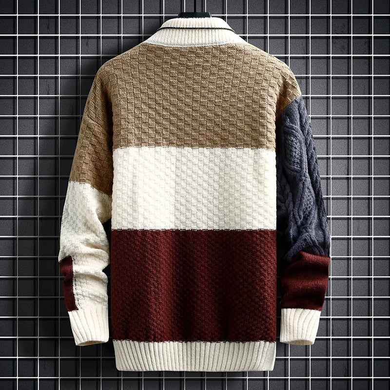 Strickpullover – hochgeschlossen – Patchwork – Pullover – Herrenbekleidung