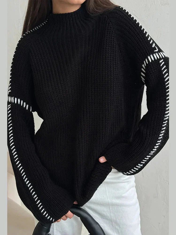 Strickpullover – hoher Kragen – weite Passform – Strickpullover – Strickwaren für Damen