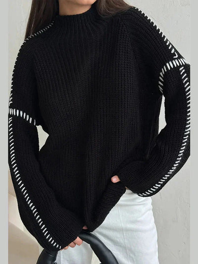 Strickpullover – hoher Kragen – weite Passform – Strickpullover – Strickwaren für Damen