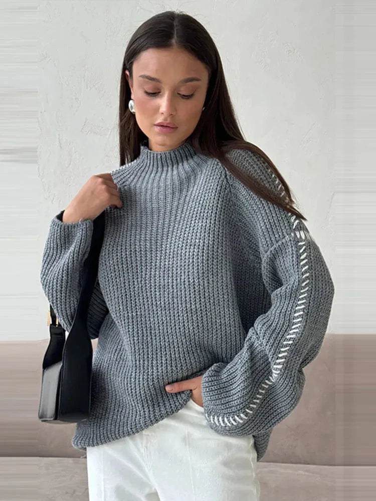 Strickpullover – hoher Kragen – weite Passform – Strickpullover – Strickwaren für Damen