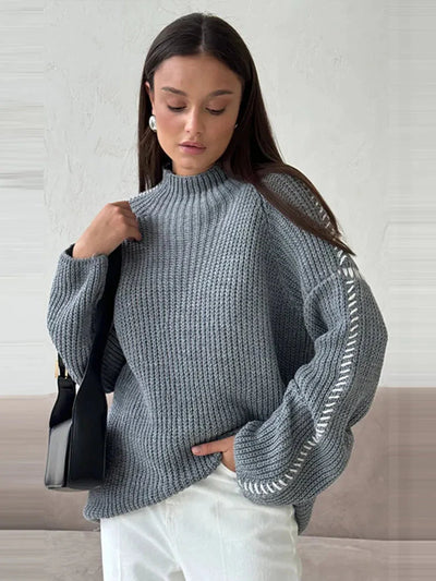 Strickpullover – hoher Kragen – weite Passform – Strickpullover – Strickwaren für Damen