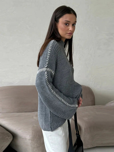 Strickpullover – hoher Kragen – weite Passform – Strickpullover – Strickwaren für Damen