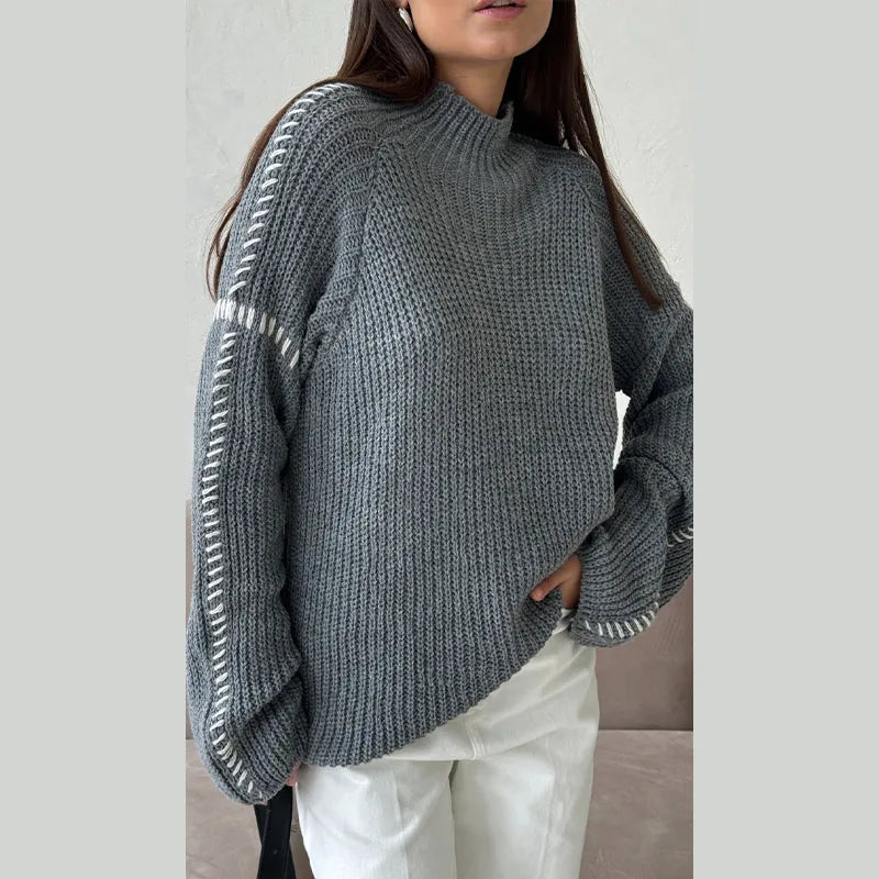 Strickpullover – hoher Kragen – weite Passform – Strickpullover – Strickwaren für Damen