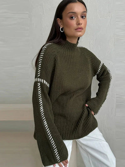 Strickpullover – hoher Kragen – weite Passform – Strickpullover – Strickwaren für Damen