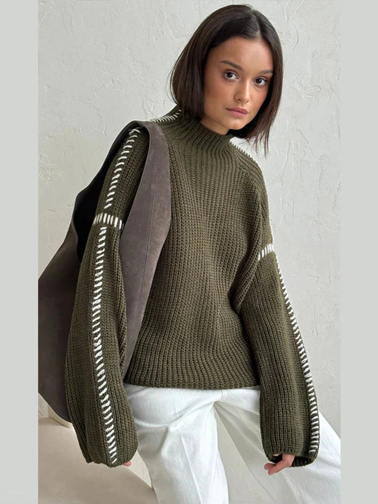 Strickpullover – hoher Kragen – weite Passform – Strickpullover – Strickwaren für Damen