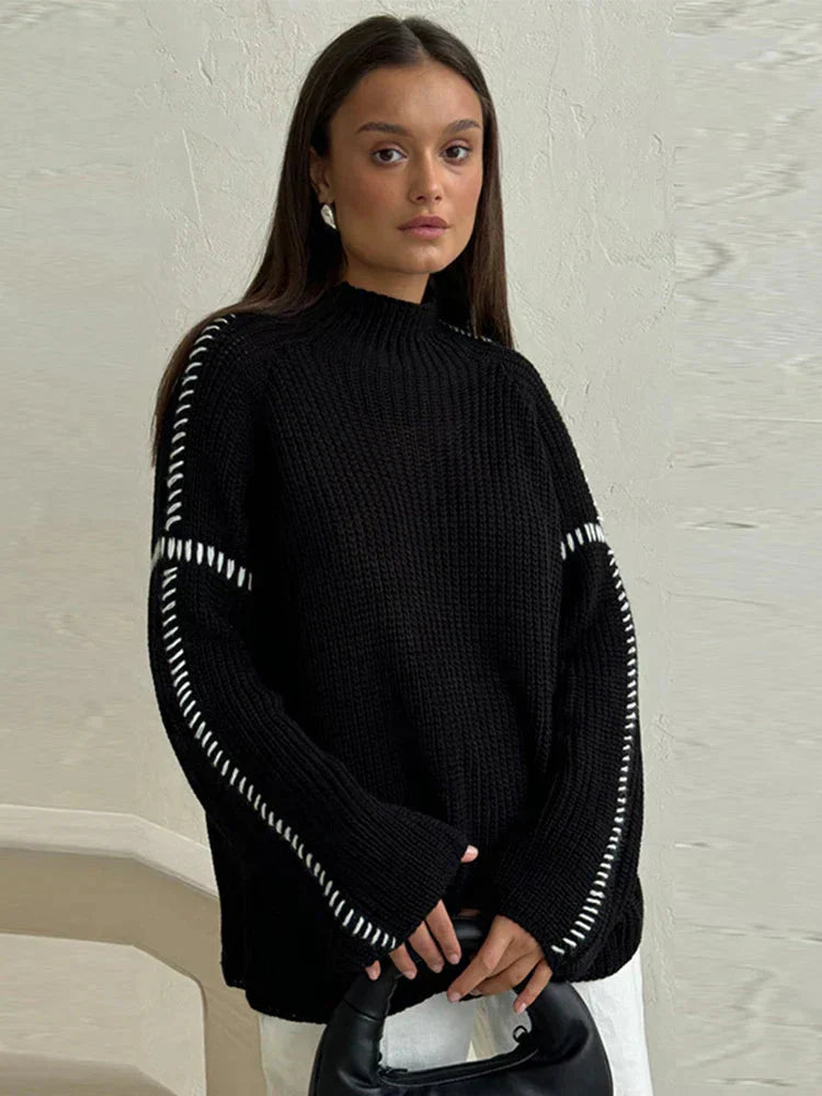 Strickpullover – hoher Kragen – weite Passform – Strickpullover – Strickwaren für Damen