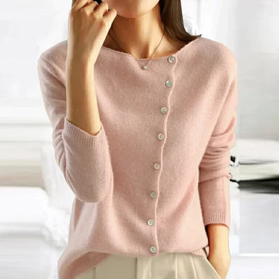 Strickpullover – mit Knöpfen – U-Boot-Ausschnitt – Strickjacke – Damenbekleidung