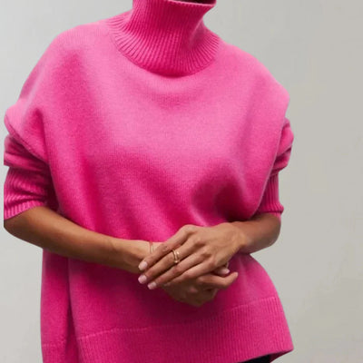 Strickpullover mit Rollkragen – Damenpullover mit lockerer Passform und hohem Kragen