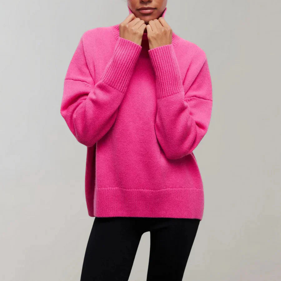 Strickpullover mit Rollkragen – Damenpullover mit lockerer Passform und hohem Kragen