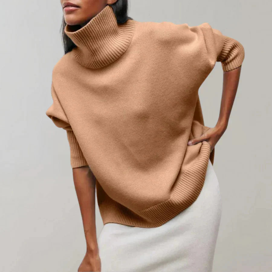 Strickpullover mit Rollkragen – Damenpullover mit lockerer Passform und hohem Kragen