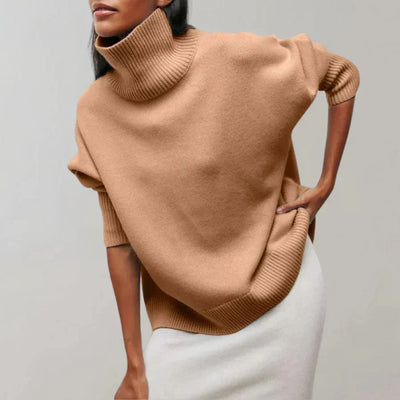 Strickpullover mit Rollkragen – Damenpullover mit lockerer Passform und hohem Kragen