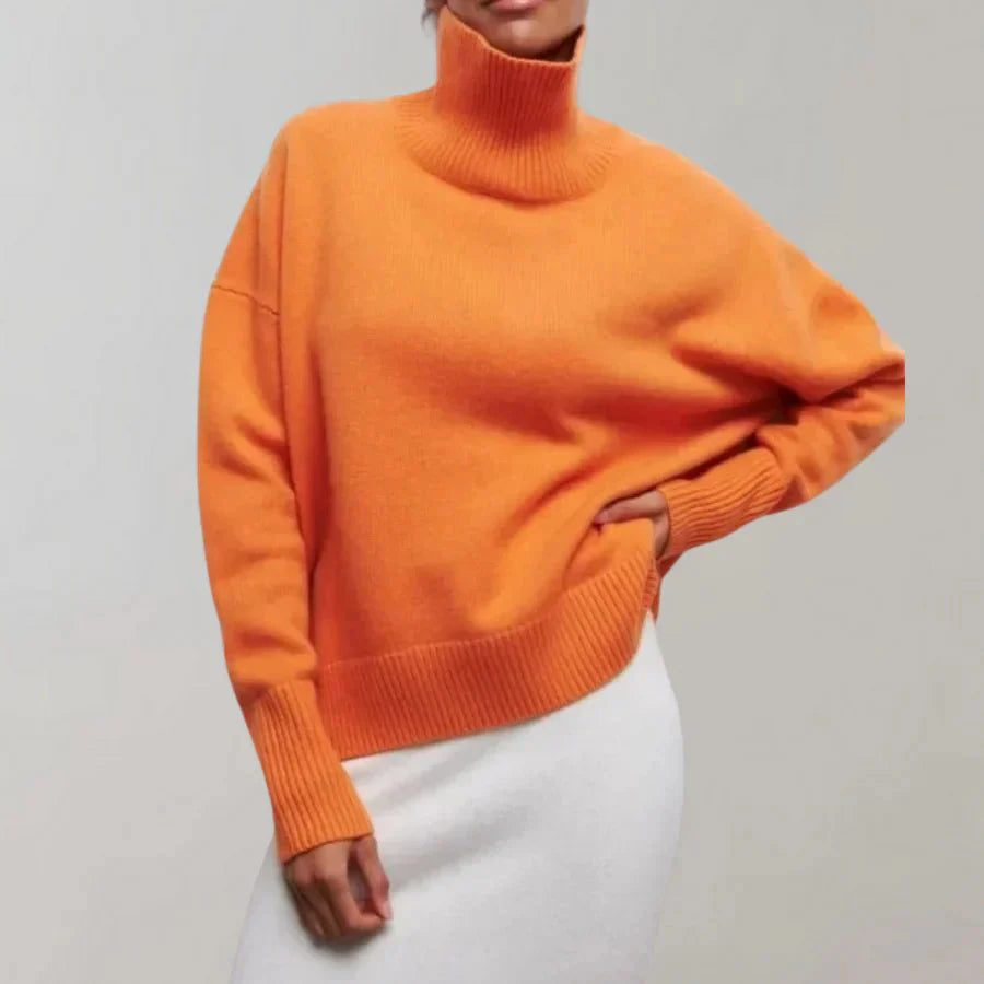 Strickpullover mit Rollkragen – Damenpullover mit lockerer Passform und hohem Kragen