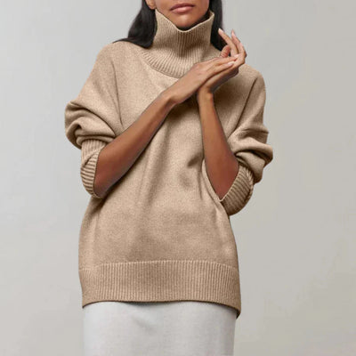 Strickpullover mit Rollkragen – Damenpullover mit lockerer Passform und hohem Kragen