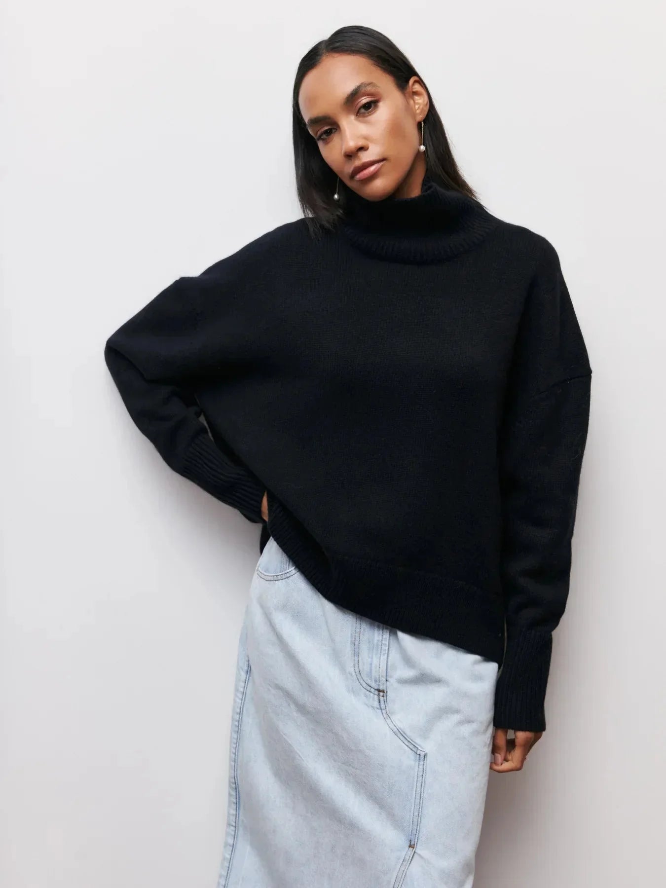 Strickpullover mit Rollkragen – Oversize-Passform – lockere Passform – Rollkragenpullover – Damenpullover