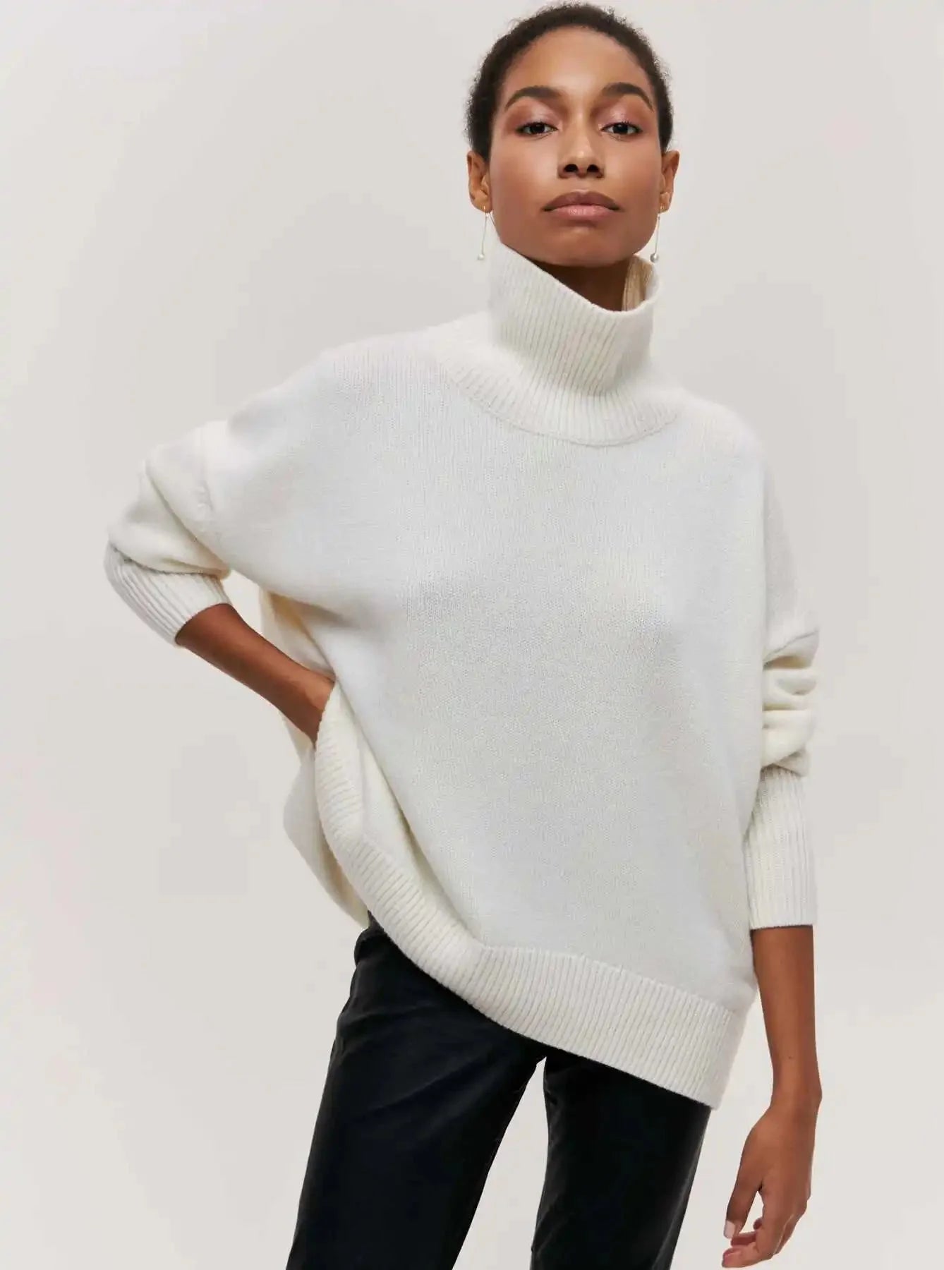 Strickpullover mit Rollkragen – Oversize-Passform – lockere Passform – Rollkragenpullover – Damenpullover