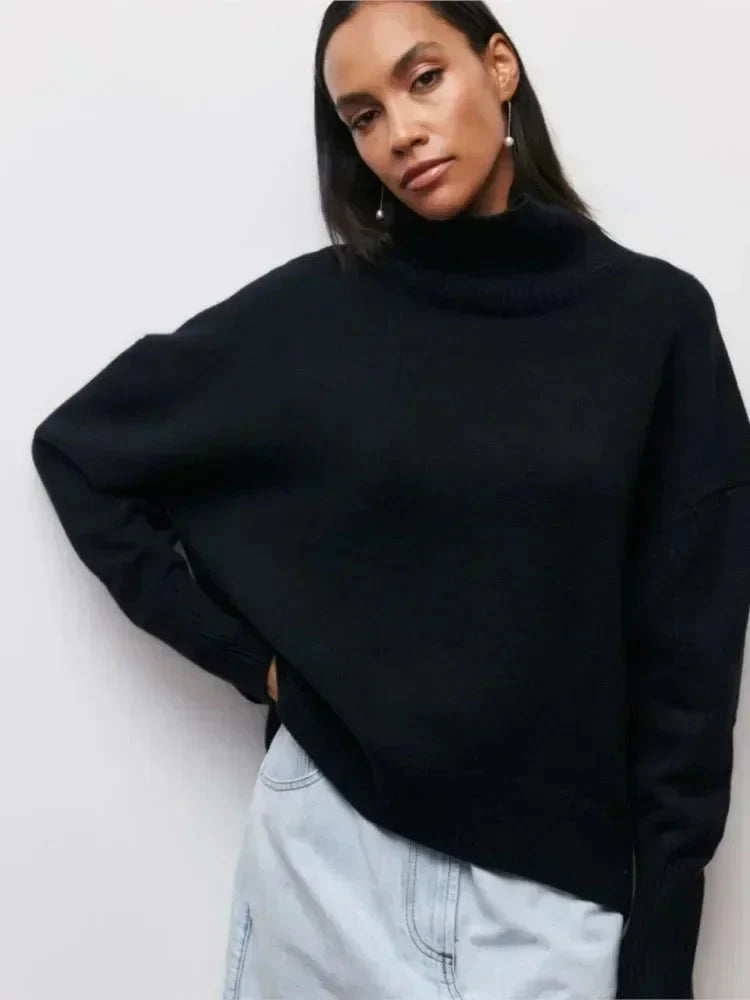 Strickpullover mit Rollkragen – Oversize-Passform – lockere Passform – Rollkragenpullover – Damenpullover