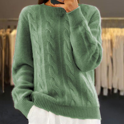 Strickpullover – warmer Damenpullover mit Rundhalsausschnitt und Zopfmuster