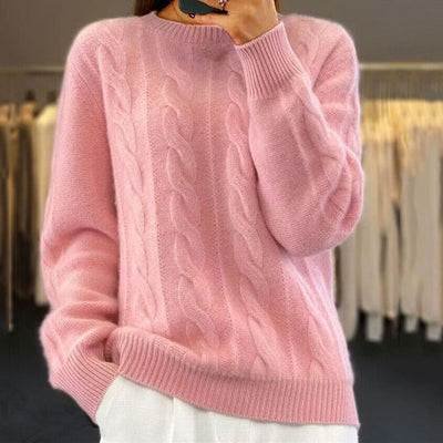 Strickpullover – warmer Damenpullover mit Rundhalsausschnitt und Zopfmuster