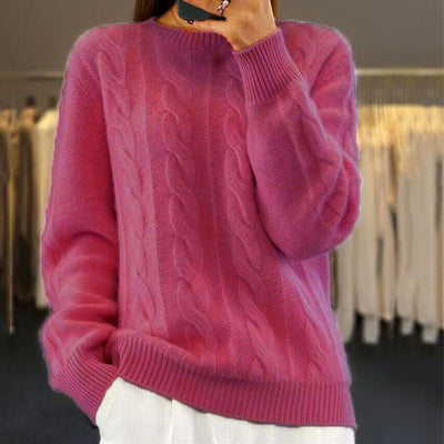 Strickpullover – warmer Damenpullover mit Rundhalsausschnitt und Zopfmuster