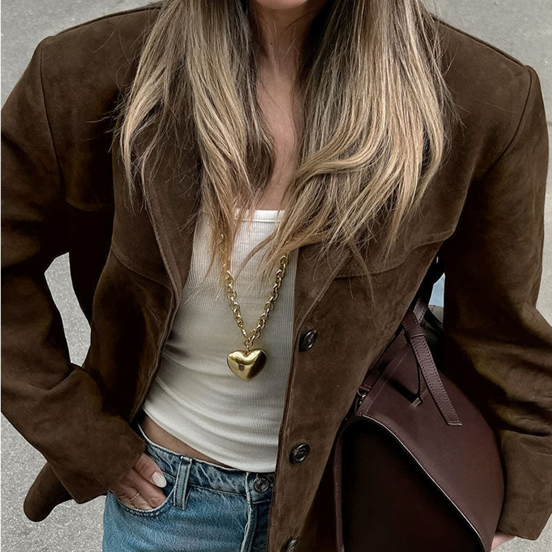 Suedette Jacke - Damenjacke aus Wildleder in Übergröße für den Herbst