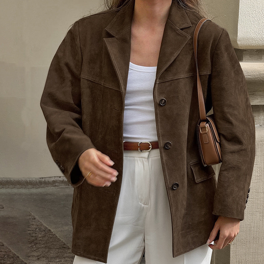 Suedette Jacke - Damenjacke aus Wildleder in Übergröße für den Herbst