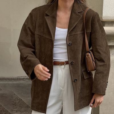 Suedette Jacke - Damenjacke aus Wildleder in Übergröße für den Herbst
