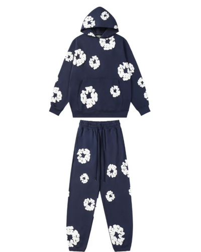 Sweatset – Unisex-Kapuzenpullover mit Blumenmuster und Jogginghose
