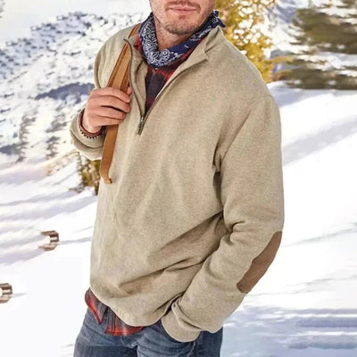 Sweatshirt – Lässig – Ellbogen-Aufnäher – Pullover mit halbem Reißverschluss – Herrenbekleidung