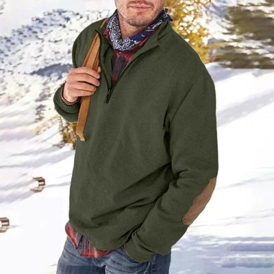 Sweatshirt – Lässig – Ellbogen-Aufnäher – Pullover mit halbem Reißverschluss – Herrenbekleidung