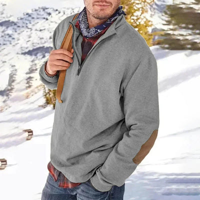 Sweatshirt – Lässig – Ellbogen-Aufnäher – Pullover mit halbem Reißverschluss – Herrenbekleidung