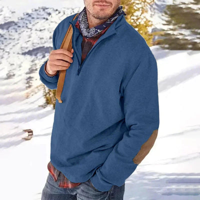 Sweatshirt – Lässig – Ellbogen-Aufnäher – Pullover mit halbem Reißverschluss – Herrenbekleidung