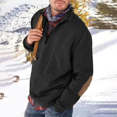 Sweatshirt – Lässig – Ellbogen-Aufnäher – Pullover mit halbem Reißverschluss – Herrenbekleidung